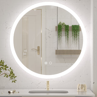 Round LED Bathroom Mirror With Front Lights, Anti-Fog/Dimmable, 36" Diameter