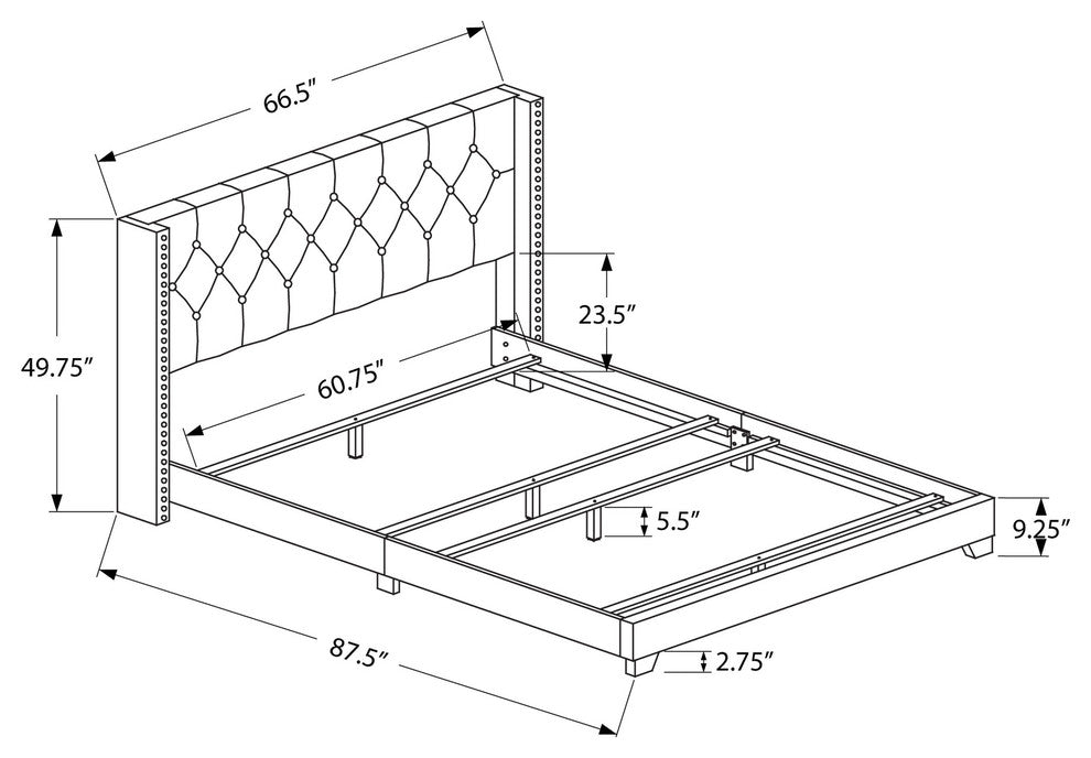 Bed, Queen Size, Platform, Bedroom, Frame, Upholstered, Velvet, Wood Legs