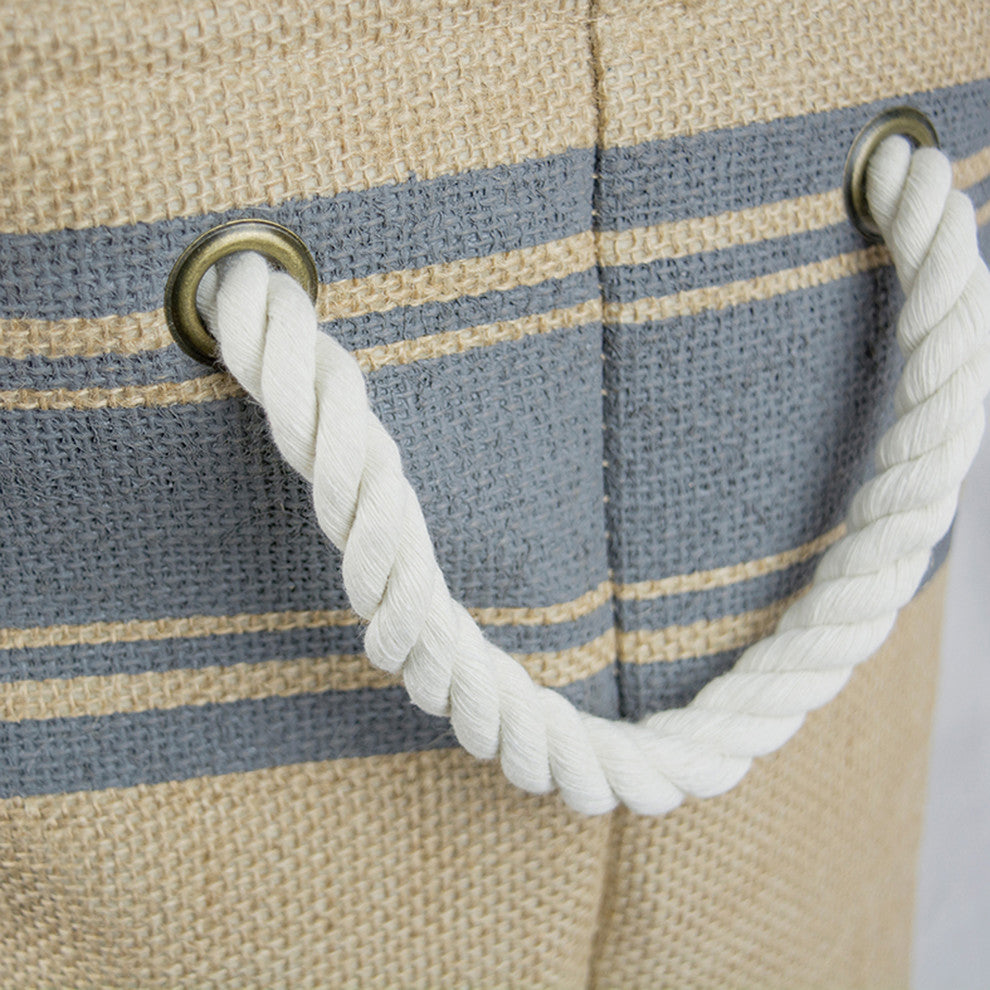 DII Burlap Bin Border Gray Rectangle Large 18x12x15"