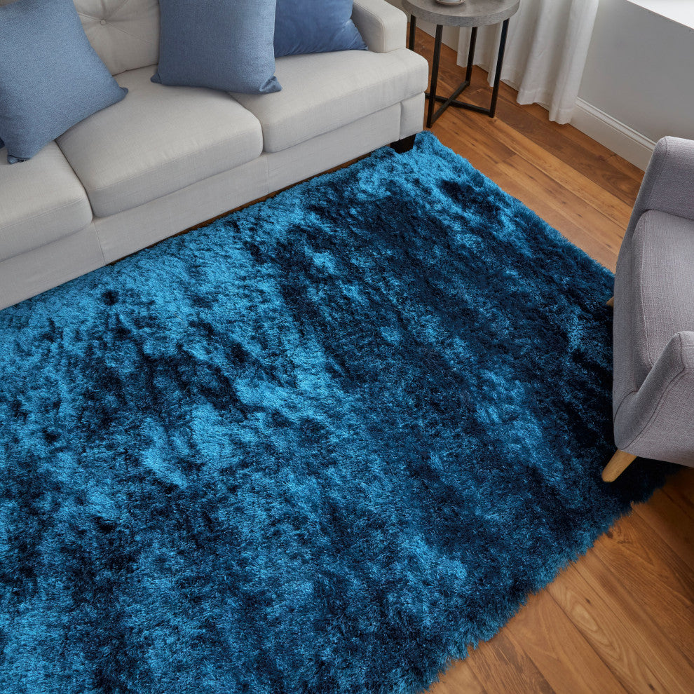 Weave & Wander Melba Plush Shag Rug, Teal, 4'9"x7'6"