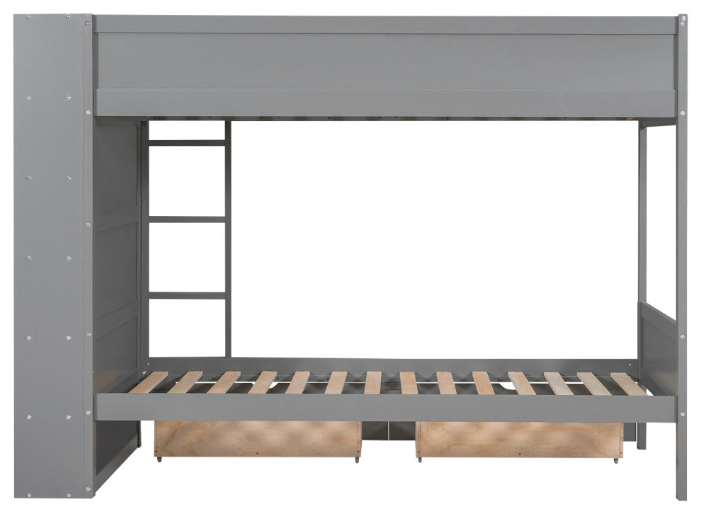 Gewnee Twin over Twin Bunk Bed With 2 Drawers and Multi-layer Cabinet