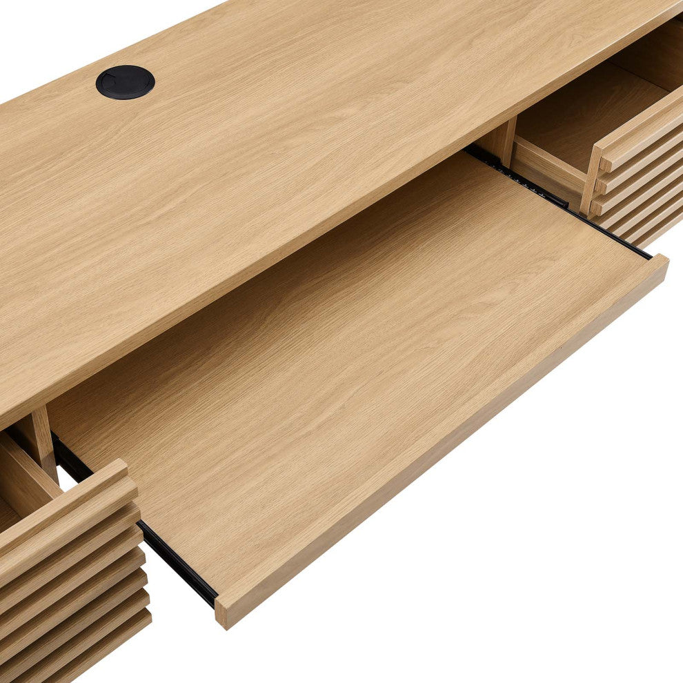 Render Wall Mount Wood Office Desk, Oak