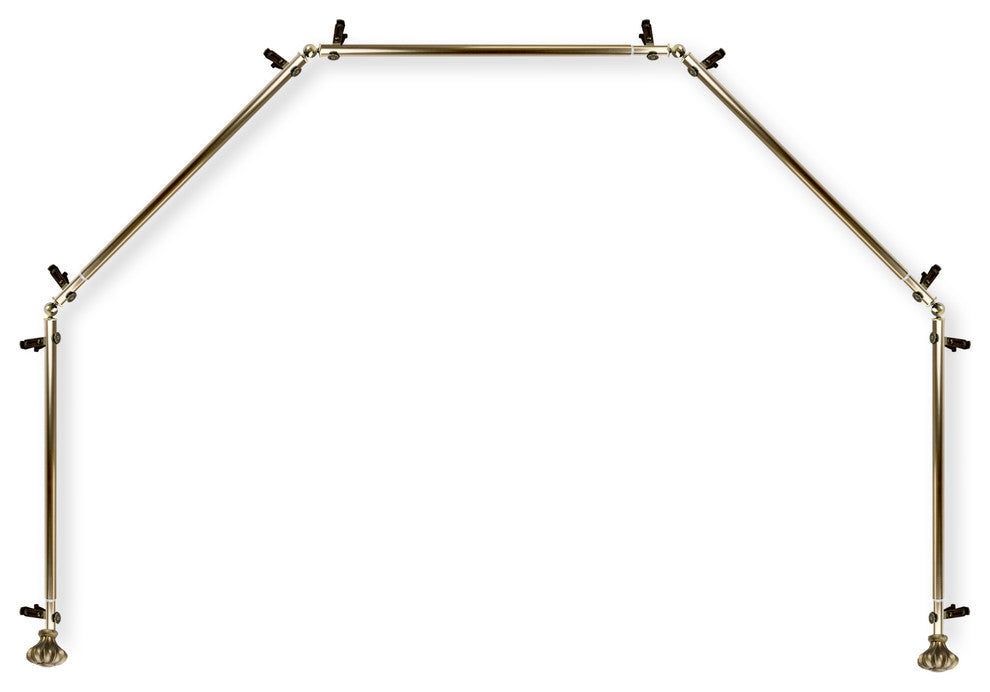Maurice 13/16" 5-Sided Bay Window Curtain Rod, Antique Brass