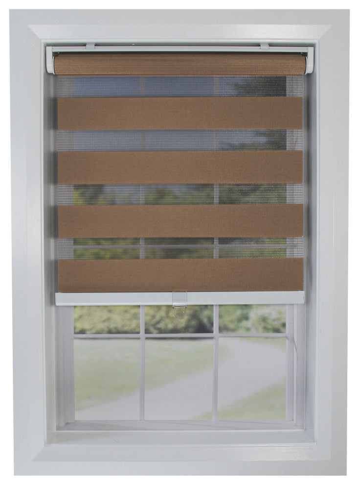 Versailles'' Cordless Zebra Slimline Privacy Shade, Camel, 31"x72"