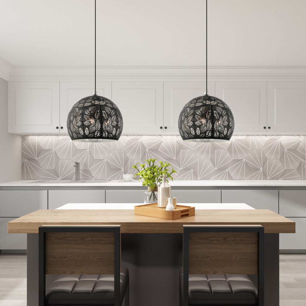 Livex Lighting Chantilly 3 Light Black, Brushed Nickel Accents Medium Pendant