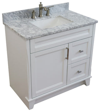 37" Single Sink Vanity, White Finish With White Carrara Marble
