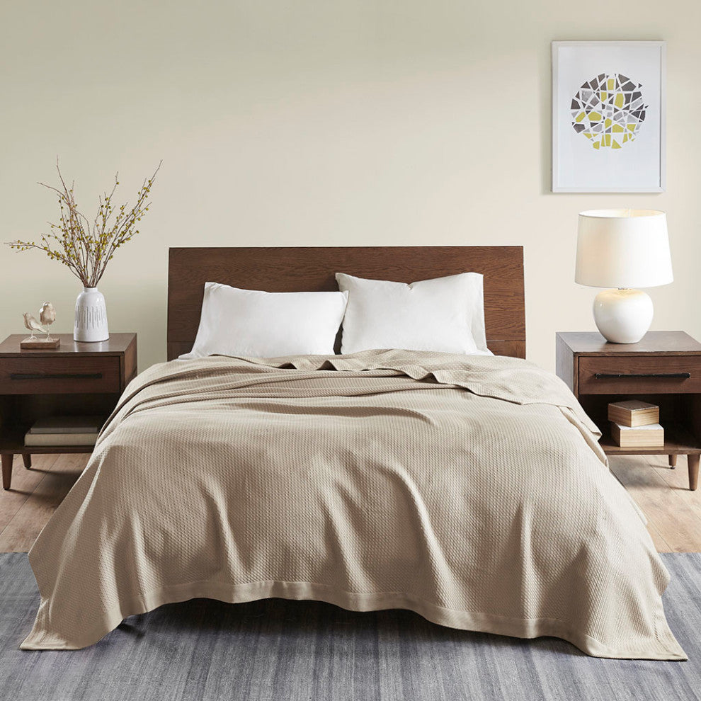 Madison Park Egyptian Cotton All-Season Woven Bedding Blanket, Khaki
