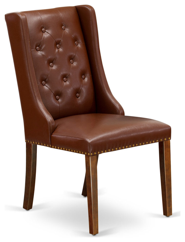 3Pc Dining Set, 1 Picasso Butterfly Leaf Table, 2 Brown Padded Chairs, Mahogany