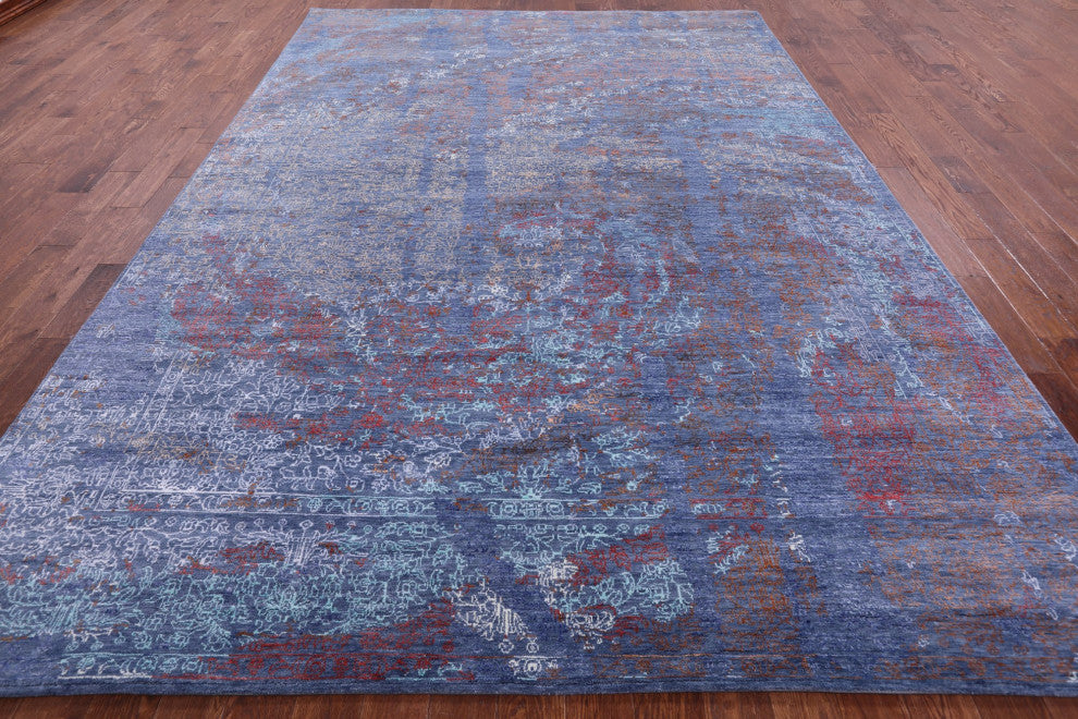 8' 10" X 12' 6" Wool and Silk Modern Hand Knotted Rug Q8704