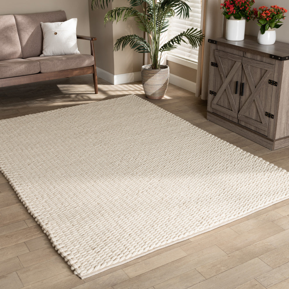 Alvero Modern Ivory Handwoven Wool Blend Area Rug