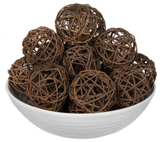 Product shot on white background showing multiple 4"" natural brown decorative balls in a bowl.