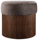 Nimes Upholstered Ottoman, Brown, Velour Fur, Walnut Finish