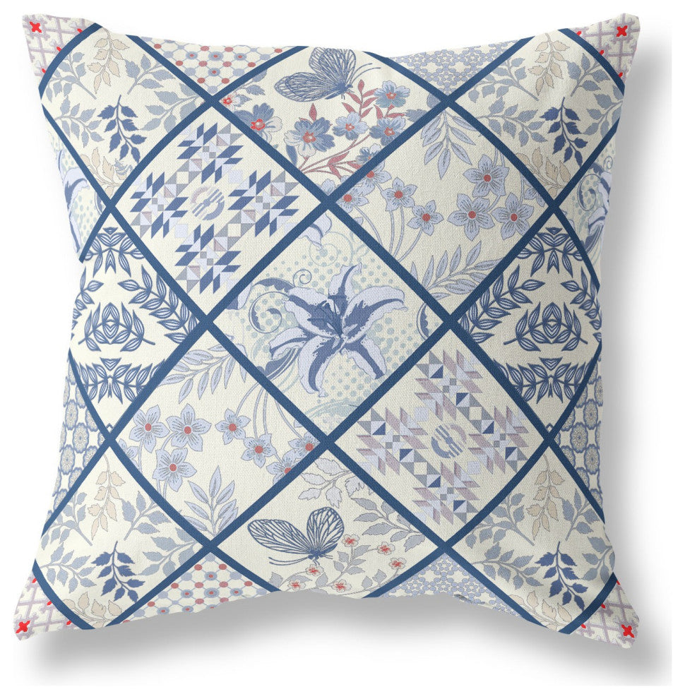 26 White Navy Patch Indoor Outdoor Throw Pillow