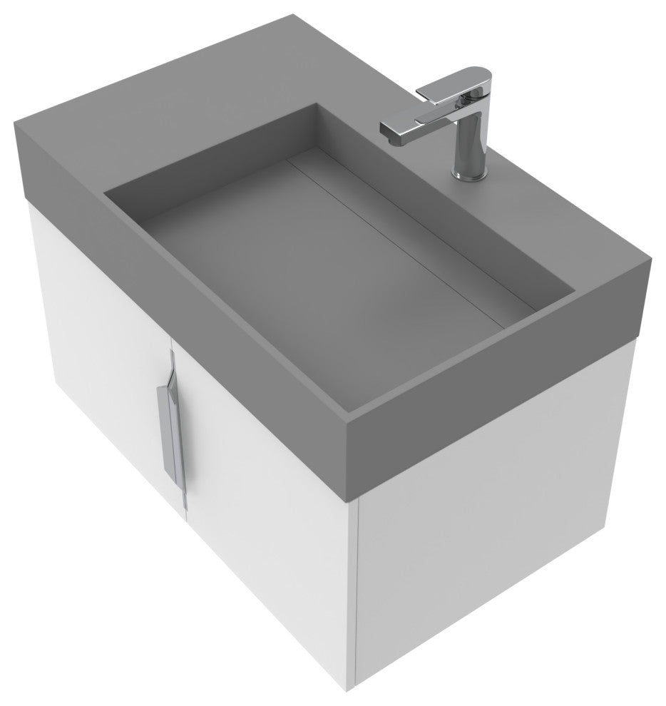 CastelloUSA Amazon 30" Right Wall Mounted Bathroom Vanity Set, White, Gray Top, Brushed Nickel