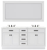 Hartford 72" Double Sink Marble Countertop Bath Vanity, White, Vanity With Large