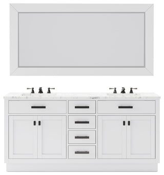 Hartford 72" Double Sink Marble Countertop Bath Vanity, White, Vanity With Large