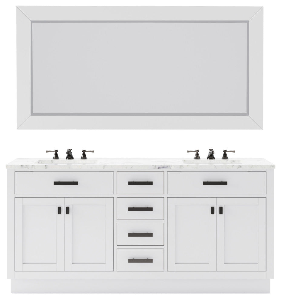 Hartford 72" Double Sink Marble Countertop Bath Vanity, White, Vanity With Large