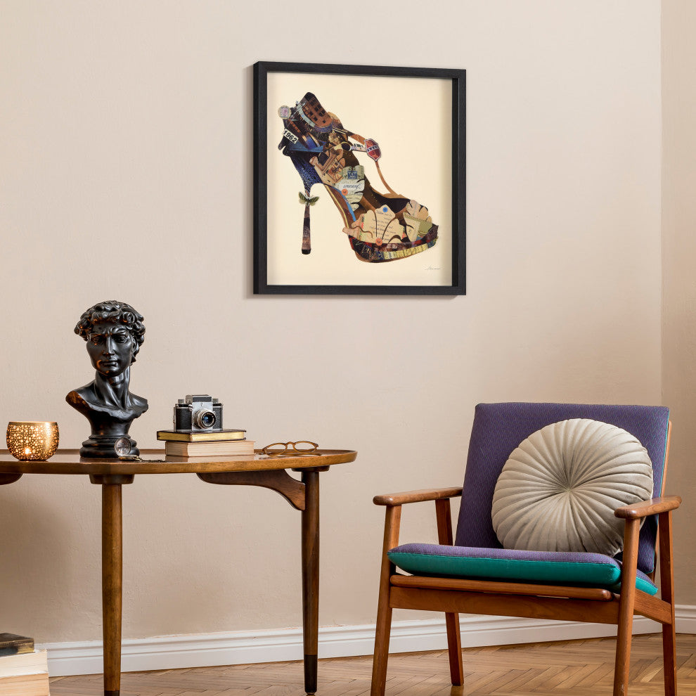 High Heeled Hand Made Dimensional Collage Framed Wall Art Under Glass