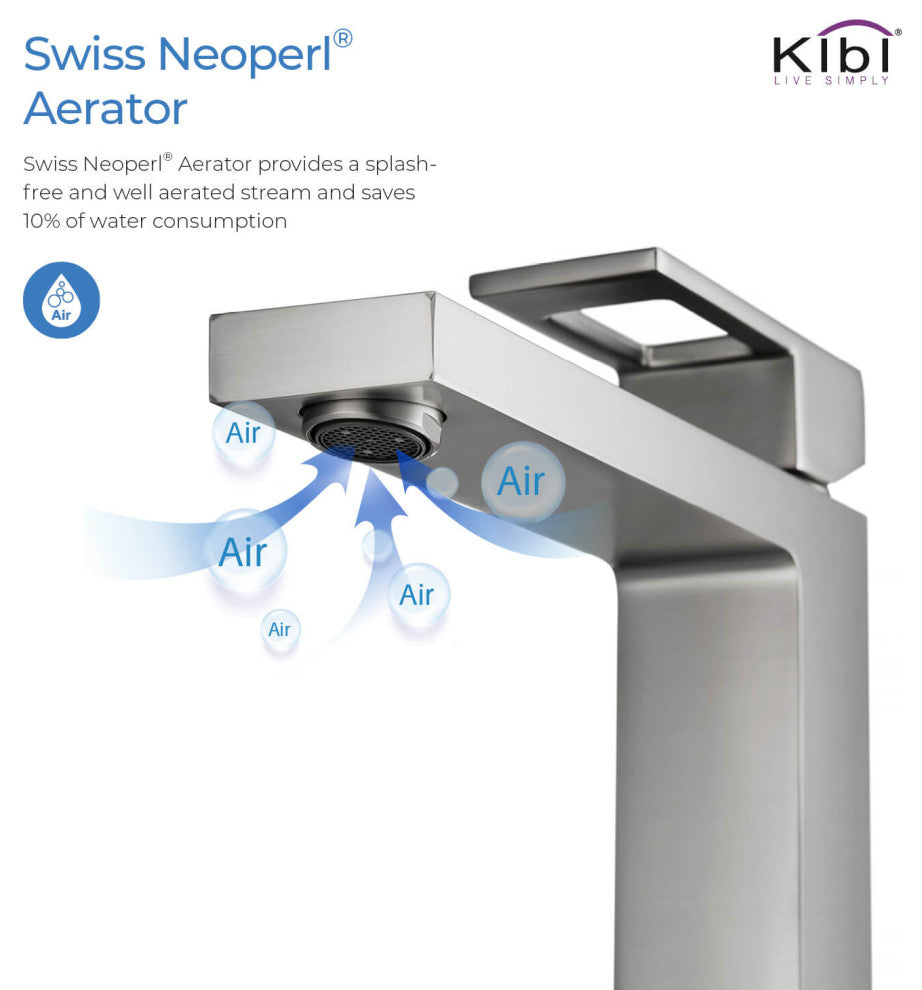 Cubic Single Handle Vessel Sink Faucet KBF1003, Brush Nickel, W/ Drain