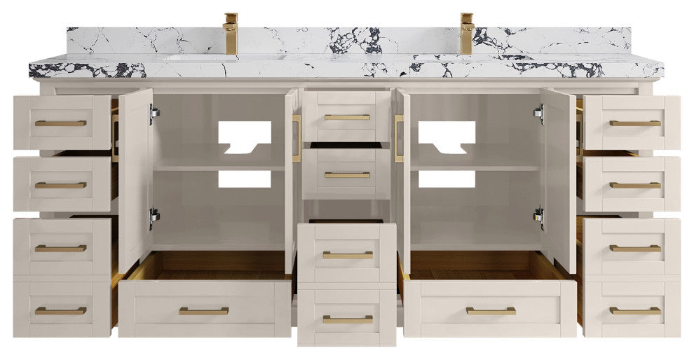 Boston 84" Double Sink Bath Vanity in Fine Grain 2" Viola Night