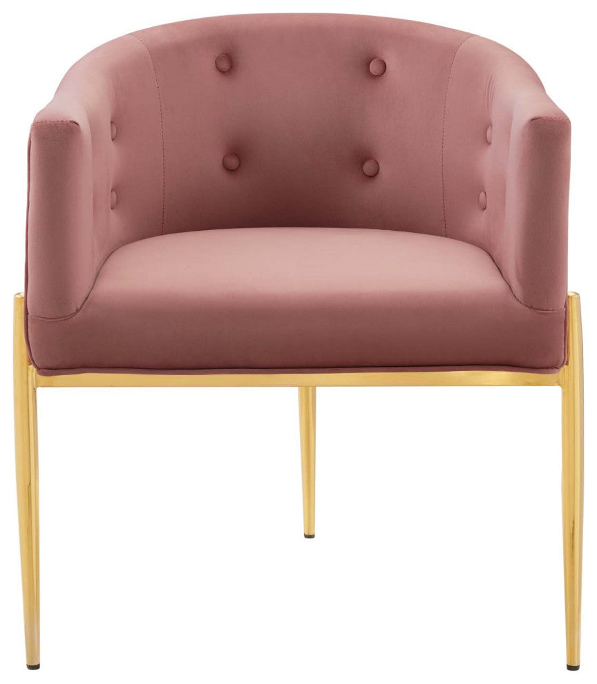 Tufted Accent Chair, Set of 2, Velvet, Metal, Pink, Modern, Lounge Hospitality