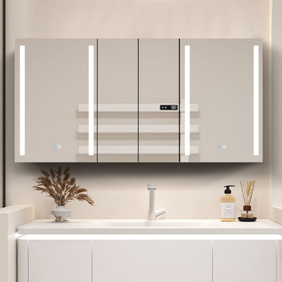 60" Aluminum Surface Mount Medicine Cabinet with Four Doors and Mirror