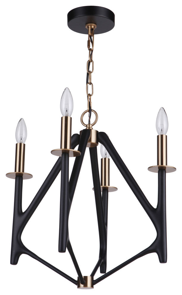 The Reserve Chandelier 4  Light  Flat Black / Satin Brass