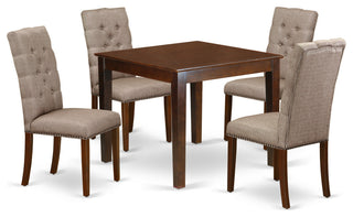 5Pc Dining Set 4S Chairs, Table Hardwood Frame High Back & Mahogany Finish