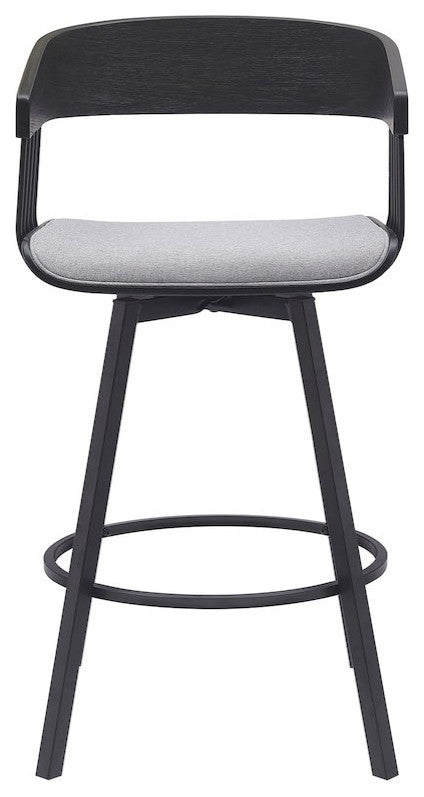 Athena Upholstered Wood Swivel Bar or Counter Stool with Black Metal