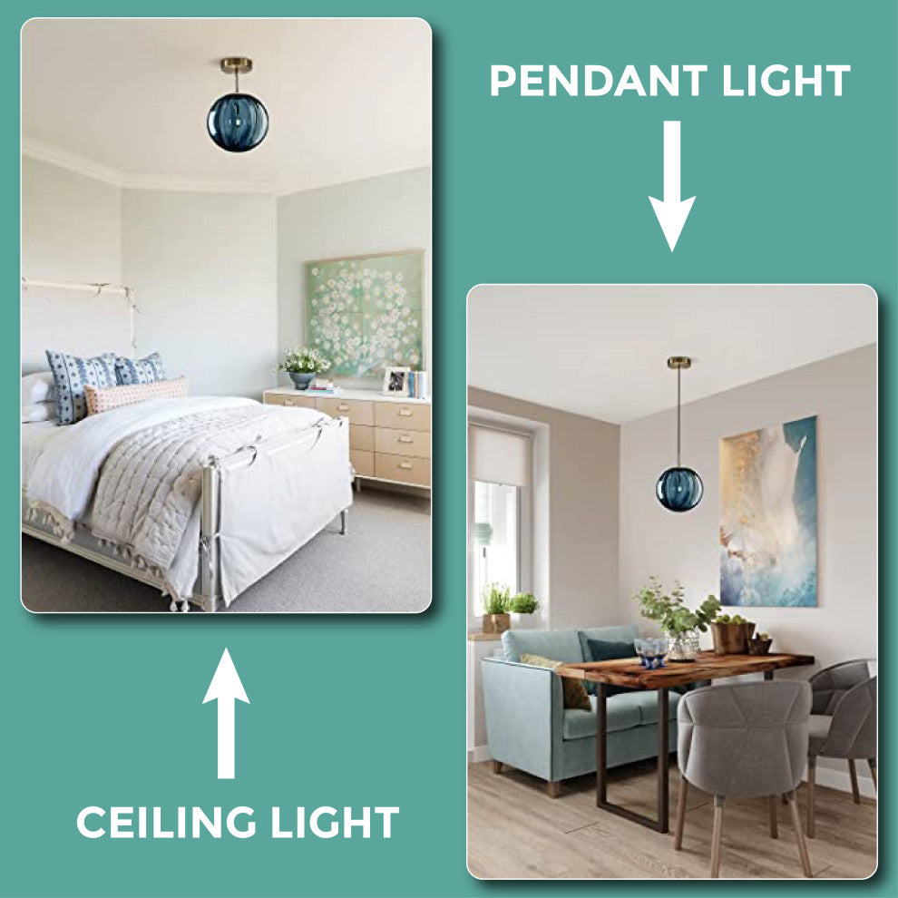 1-Light Pendant Large Entryway light fixture hanging Blue vintage globe Light