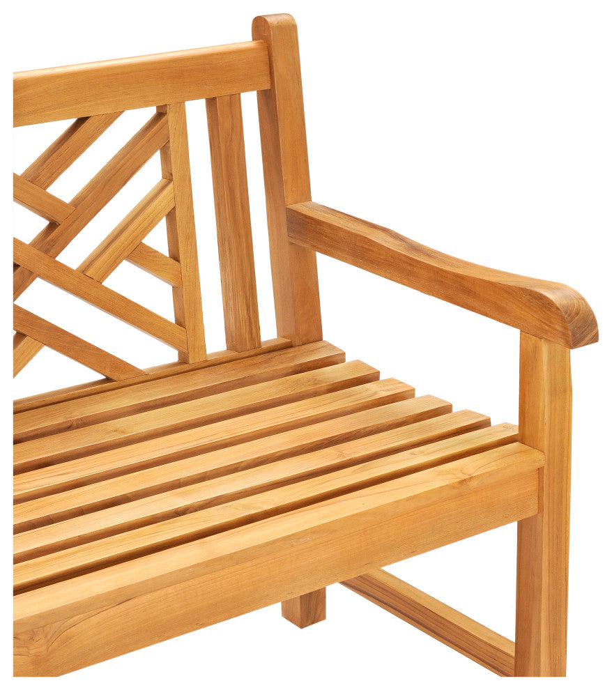 Teak Wood Chippendale Double Outdoor Patio and Garden Bench
