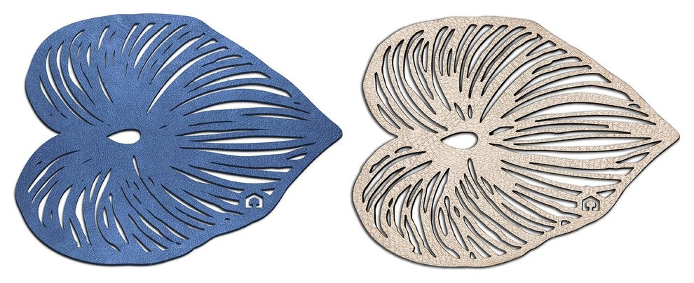 Double-Sided Blue Leaf Coasters Set Of 4