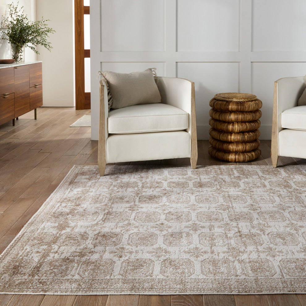Machine Washable Vibe by Jaipur Living Milea Trellis Tan/ Cream Area Rug, 2'8"x1