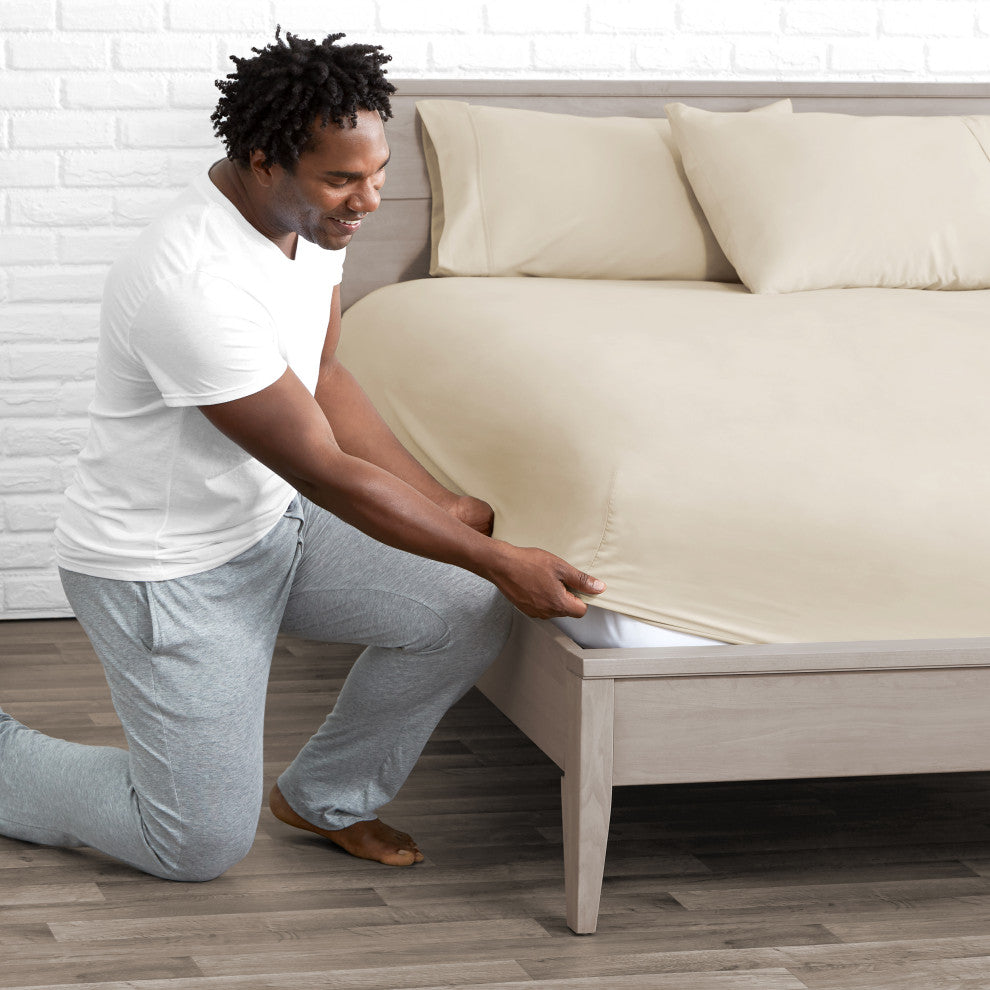 Bare Home Microfiber Fitted Sheets - Set of 2, Sand, Full