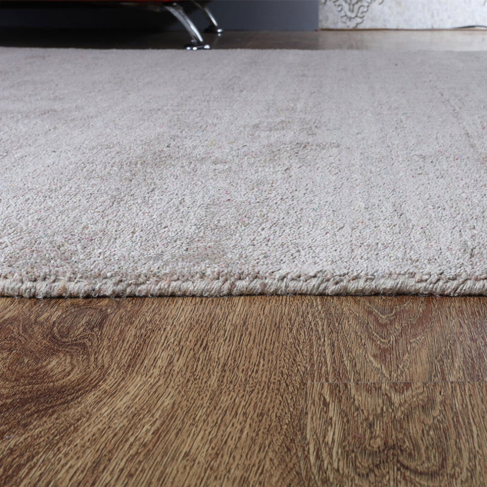 Hand Knotted Loom Silk Mix Area Rug Solid Beige
