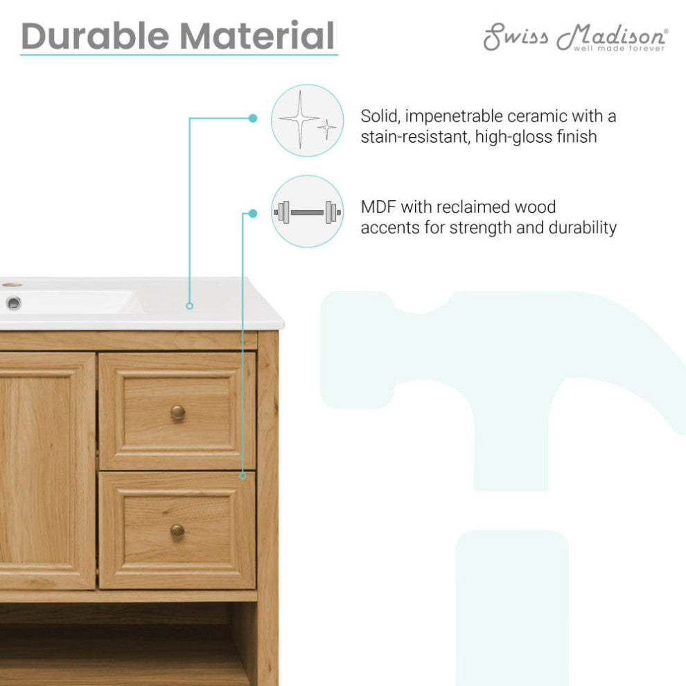 Chateau 36" Bathroom Vanity, Natural Oak