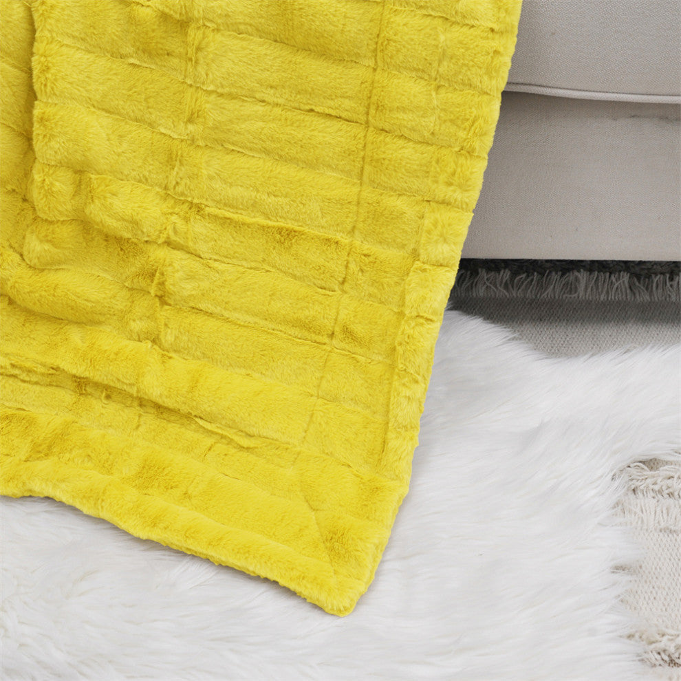Super Mink Faux Fur Throw Blanket, Lemon Curry, 50"x60"