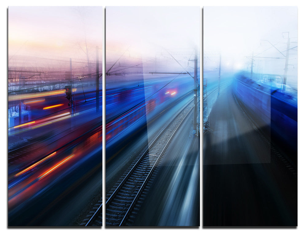 "Train Movements at Twilight" Photo Metal Wall Art, 3 Panels, 36"x28"