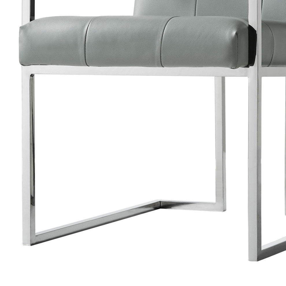Phoebe Tufted Dining Chairs With Square Arms, Set of 2, Light Grey Pu Leather