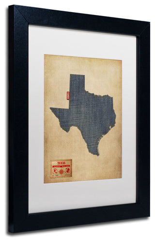 'Texas Map Denim Jeans Style' Matted Framed Canvas Art by Michael Tompsett