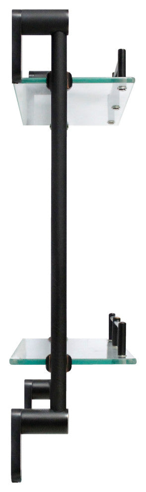 MODONA's 14.75" Double Glass Wall Shelf With Rail, Rubbed Bronze