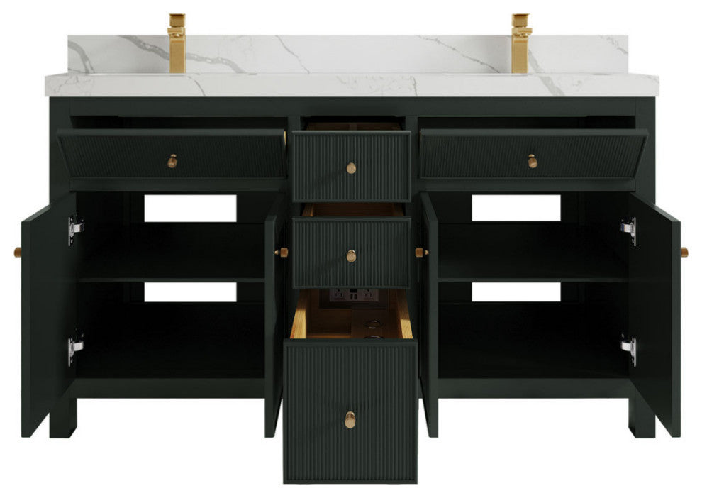 Sonoma 60 Double Bathroom Vanity in Dark Forest Green with 2" Calacatta Laza