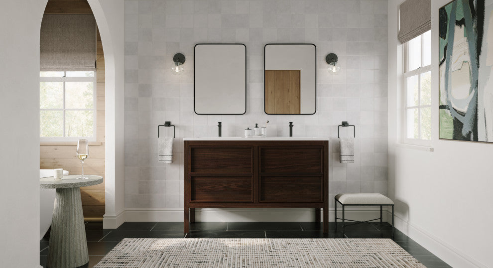 The Shiloh Bathroom Vanity, Dark Walnut, 55", Double Sink, Freestanding