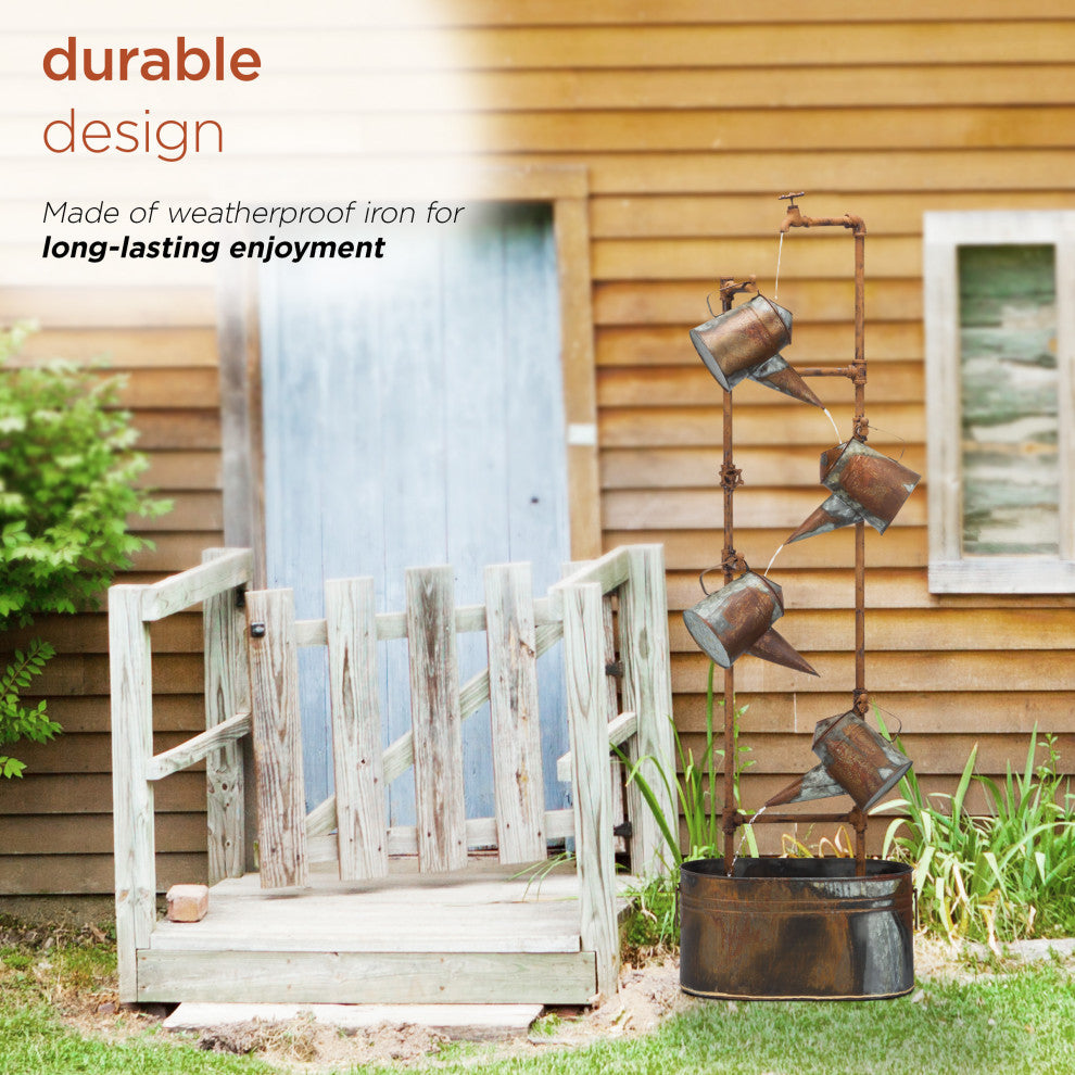Rustic Multi Water Spout and Watering Can Metal Fountain