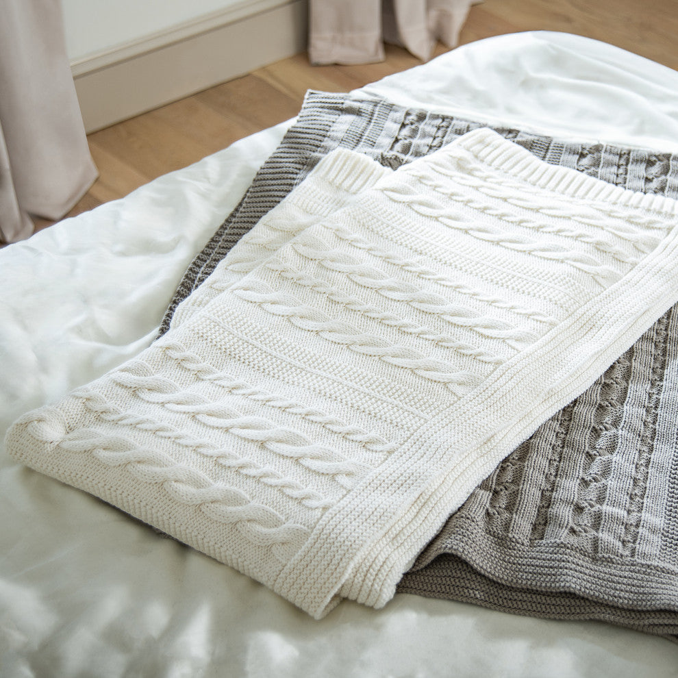 Delara GOTS Certified Organic Cotton Throw Blanket 50x70 inches, Light Gray