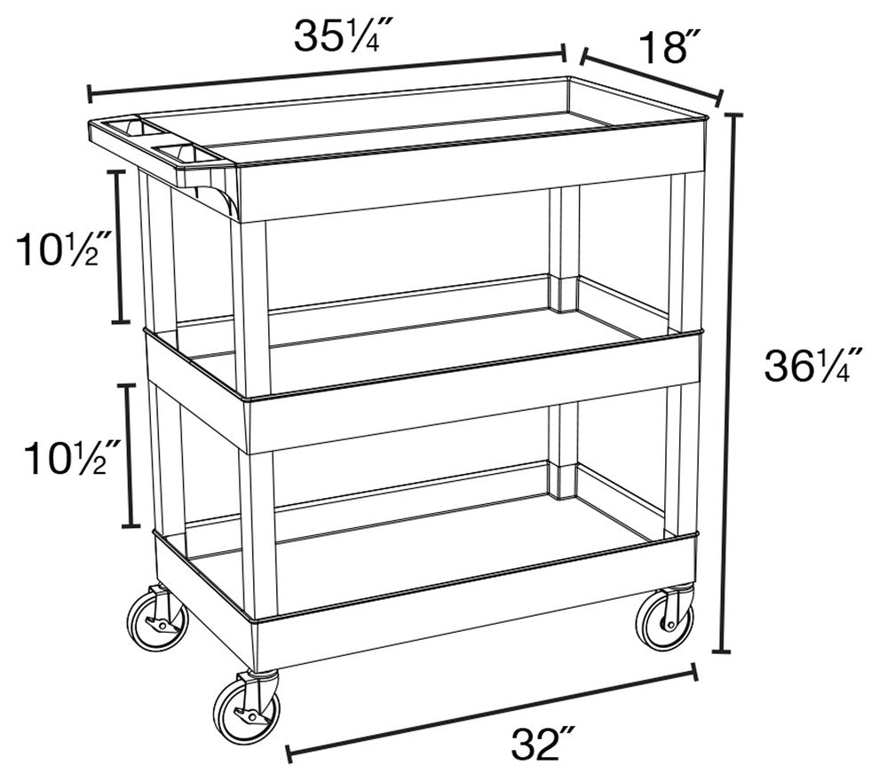 Luxor HD High Capacity 3 Tub Shelves Cart, Blue