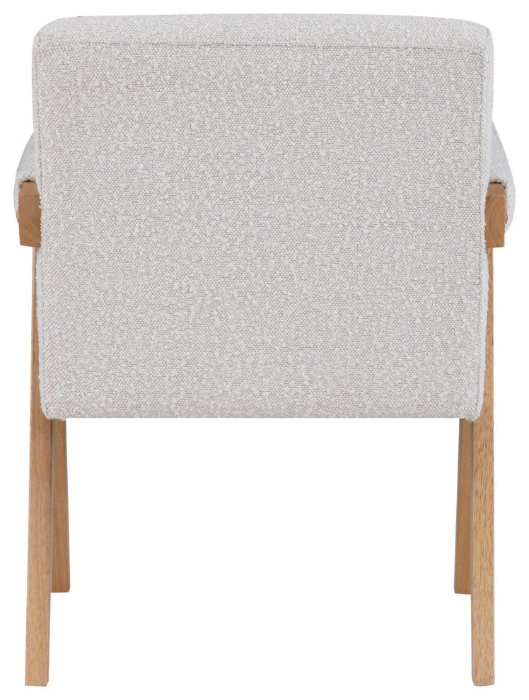 Woodloch Boucle Fabric Upholstered Accent Chair, Cream, Natural Finish
