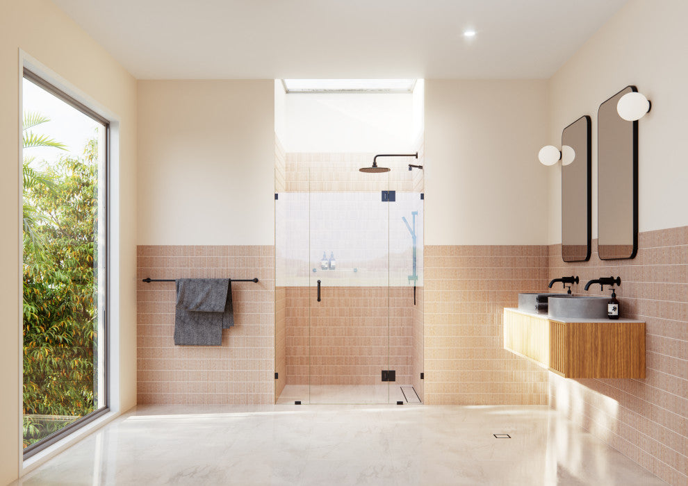 Glass Warehouse 78"x52" Frameless 3 Panel Inline Shower Door, Matte Black