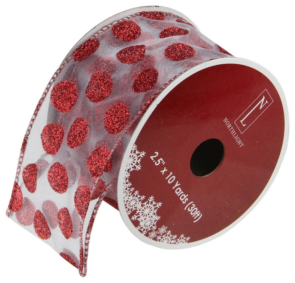 Silver&Red Polka Dots Wired Christmas Craft Ribbon