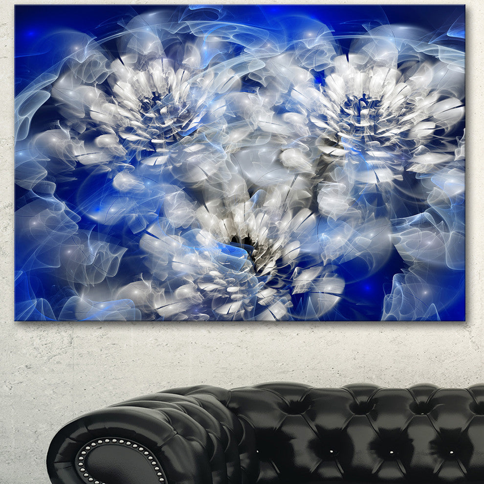 White Chrysanthemum Fractal Flower, Large Floral Canvas Art Print, 60"x28"